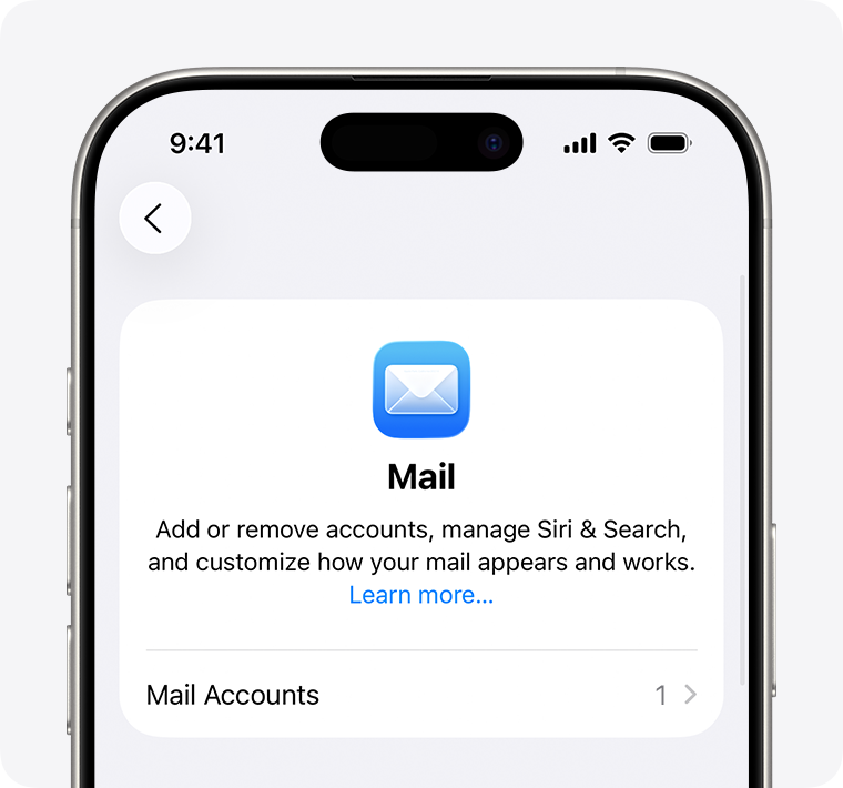 iPhone Mail settings with Mail Accounts