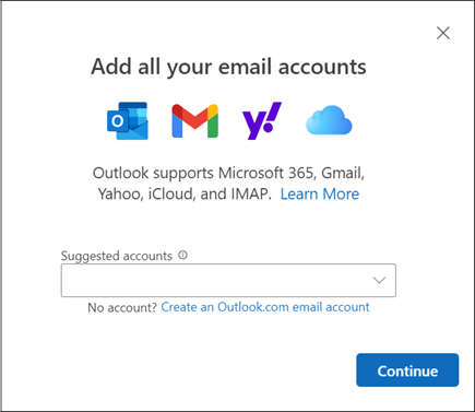 New Outlook Add Account dialog